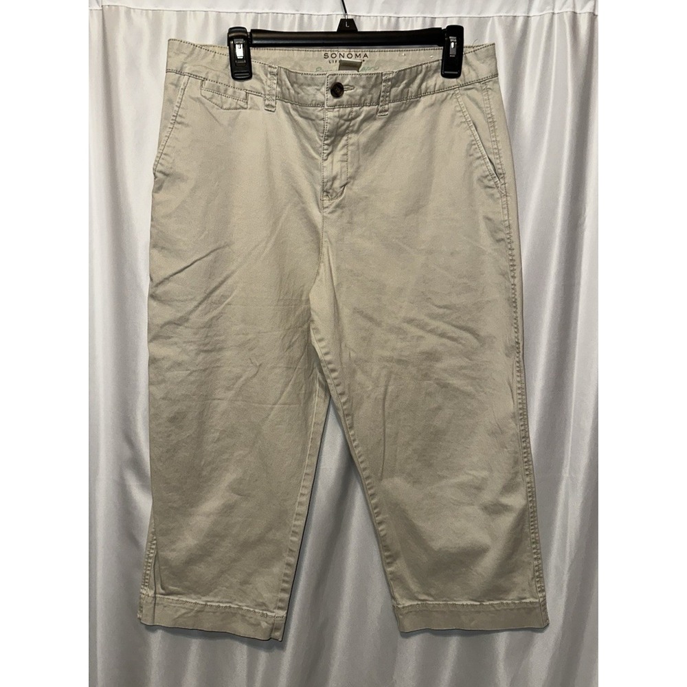 Sonoma Pants Women's Size 14 Capri Tan Pockets Everyday Cotton Flat Front
